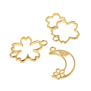 

13 Pcs/Set Flower Metal Frame DIY Epoxy Resin Crafts UV Resin Jewelry Making Pendant Holder Hollow Fan Floral Shape Dry Flower