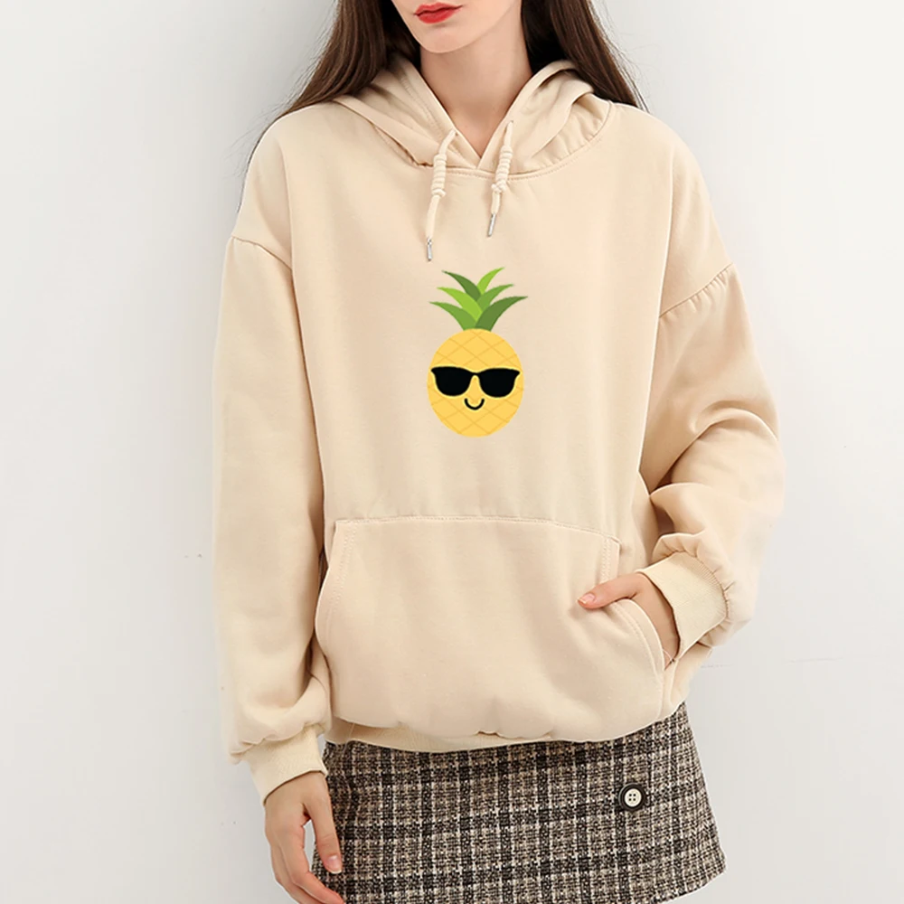

Winter Korean Kawaii Hoody Sweatshirts Woman Cotton Oversized Pineapple Hooded Streetwear Vintage 90s Ulzzang Hoodie for Girls