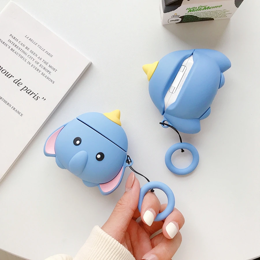 3D чехол для наушников для Airpods Pro Чехол Силиконовый слон мультфильм наушники/Earpods чехол для Apple Air pods 3 2 чехол Брелок