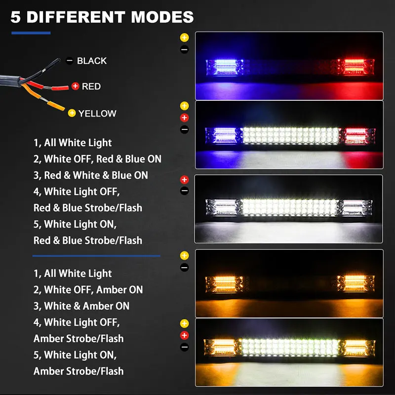 20 Inch Offroad LED Light Bar Dual Color Spot Flood Warning Strobe Work Lamp for Truck ATV SUV 4X4 UTV