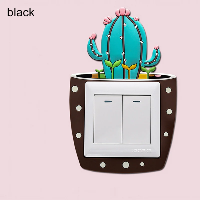 1pc Cute Cartoon 3D Cactus Fluorescent Wall Silicone On-off Switch Stickers Kids Removable Light Switch Outlet Home Decorations 