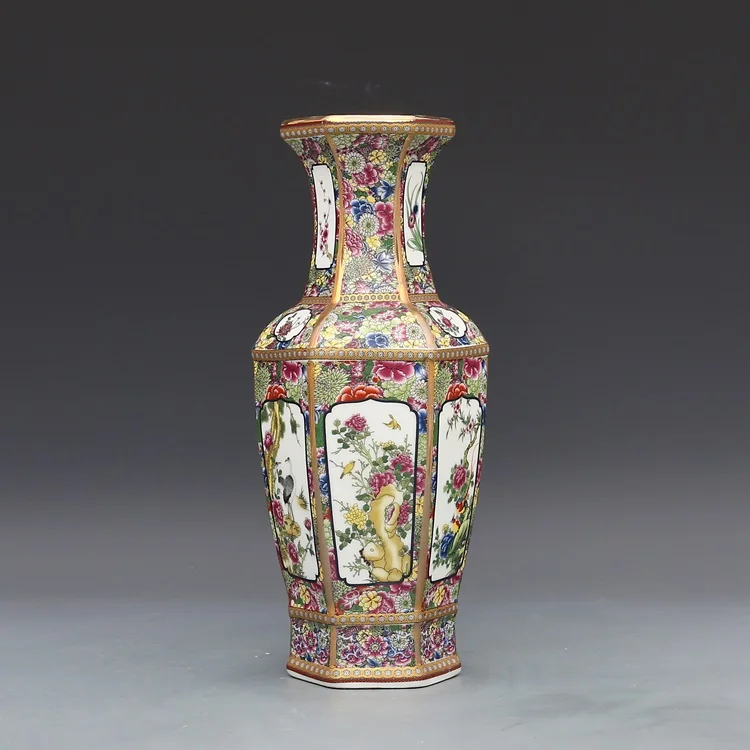 Antique Enamel Vase Porcelain Hexagonal Vase Collection of Ancient Porcelain Made in Qianlong Dynasty 5