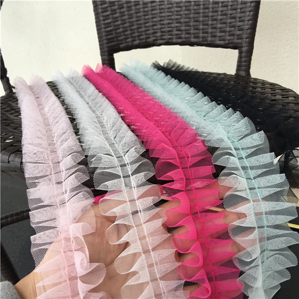 10 yards 5cm 1.96&quot wide ivory/pink/black/fuschia/blue mesh ruffled pleated fabric embroidery lace trim ribbon V24X127N200711P | Дом и сад