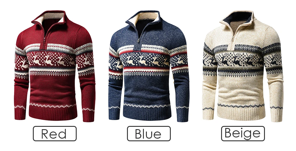 Men 2021 Autumn New Casual Jacquard Half Zip Polo Sweater Cardigan Jacket Men Winter Long Sleeve Mock Neck Sweater Pullover Men