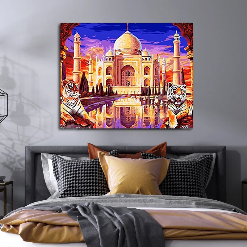 

DIY colorings pictures by numbers with palatial architecture picture drawing Relief painting by numbers framed Home