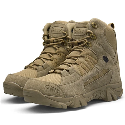 deep khaki Мужские армейские ботинки пустынные армейские ботинки Для мужчин Non-slip тактические армейские Высокие ботильоны уличная Рабочая надежно обувь AA60615 - Color: deep khaki