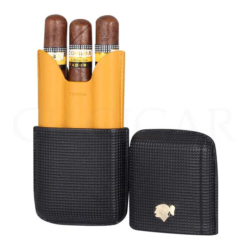  COHIBA Cigar Leather Case Outdoor Humidor Box Portable Travel Cigars Humidors Fit 3 Cuban Cigars Ho