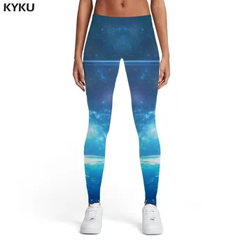 

KYKU Galaxy Leggings Women Blue Spandex Aurora Trousers Earth Leggins Harajuku 3d Print Womens Leggings Pants Fitness