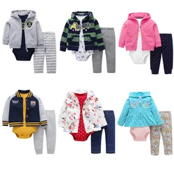 3 pçs do bebê meninas meninos conjunto de roupas manga longa casacos com capuz calças bodysuits primavera inverno conjuntos recém nascidos do bebê da menina outfits