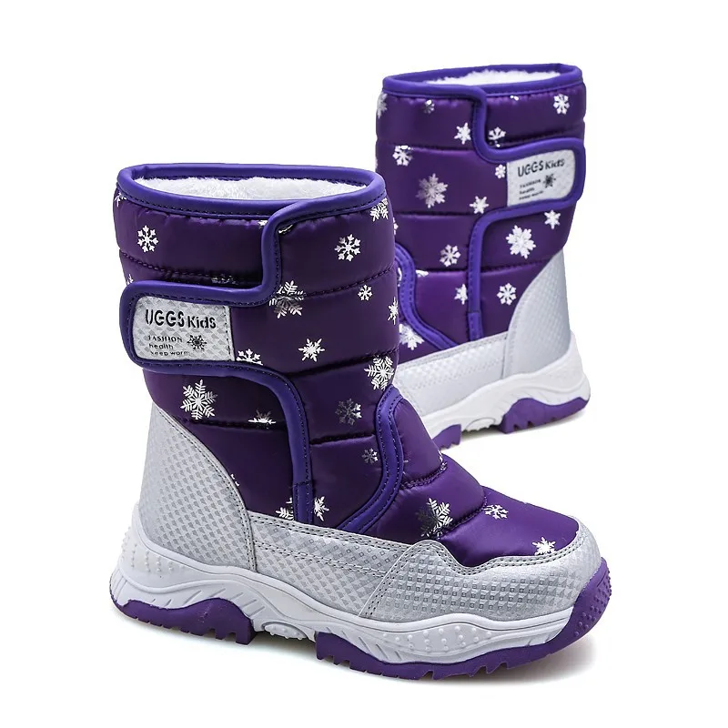 111-purple Cungel/новые детские зимние ботинки для русской зимы модная Водонепроницаемая теплая обувь для мальчиков и девочек толстые Нескользящие ботинки до середины икры для детей до-30 градусов - Цвет: 111-purple