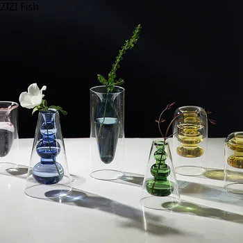 

NORDIC FLOWER VASE HOME DECORATION GLASS VASES GEOMETRIC GRADIENT TRANSPARENT DRIED FLORAL HYDROPONICS FLOWERS ARRANGEMENT