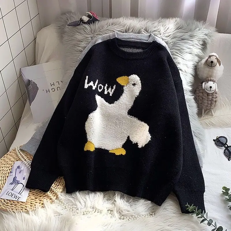 Duck Cartoon Duck Wow Sweater Cartoon Duck Knit Sweater Womens