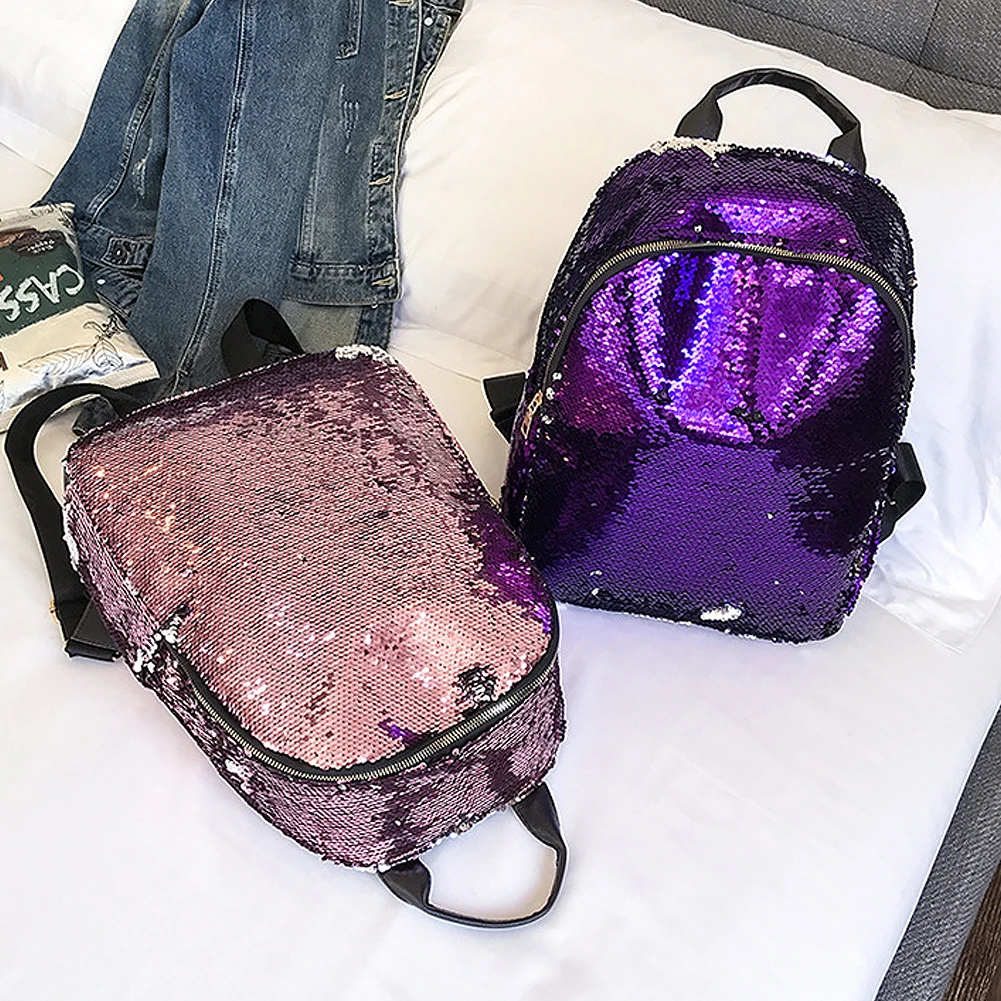 Рюкзак с пайетками Damen Leder Schulter Schule Schultertasche Handtasche Reisen