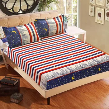 

3pc Bed Sheet Queen Mattress Covers Fitted Sheet Sets Flower Printed Bed Linen with Pillowcase Blue Polyester/ Fabric Quality