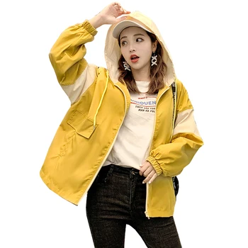 

2019 Hooded Jackets Women Patchwork New Women's Basic Jacket Fashion Windbreaker High Quality Outwear Female Coat