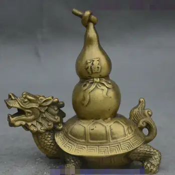 

Folk China FengShui Brass Longevity Dragon Turtle JiXiang Gourd Statue Figurine