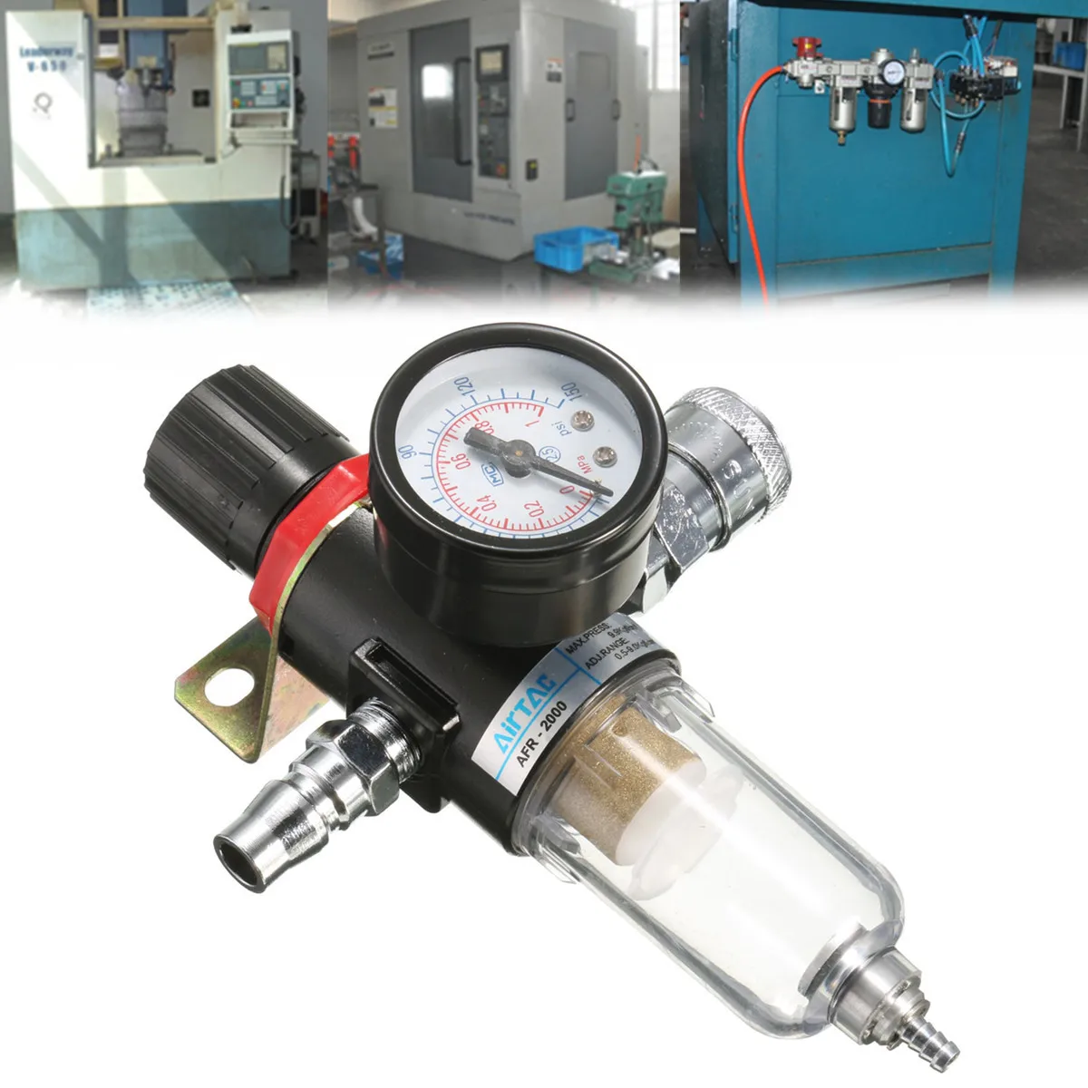 1/4'' Air Compressor Filter Water Separator Trap Tools Kit With Regulator MU 