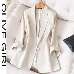 Chaqueta de traje informal holgada profesional para mujer, traje de algodón y lino de talla grande, sección delgada, primavera y verano, novedad de 2021