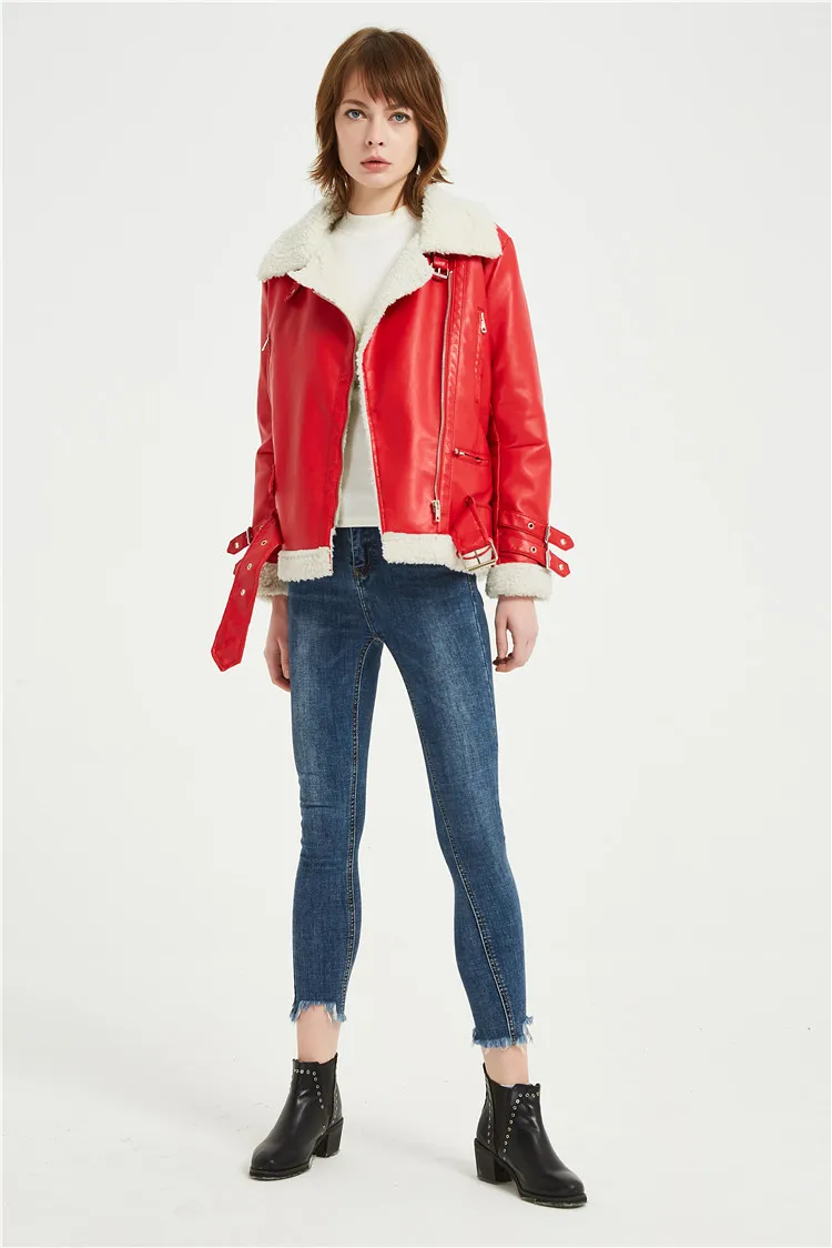Зимняя новинка, женская кожаная куртка, овчина, пальто, Корейская версия, утолщенная байкерская куртка, модное повседневное пальто из искусственной кожи