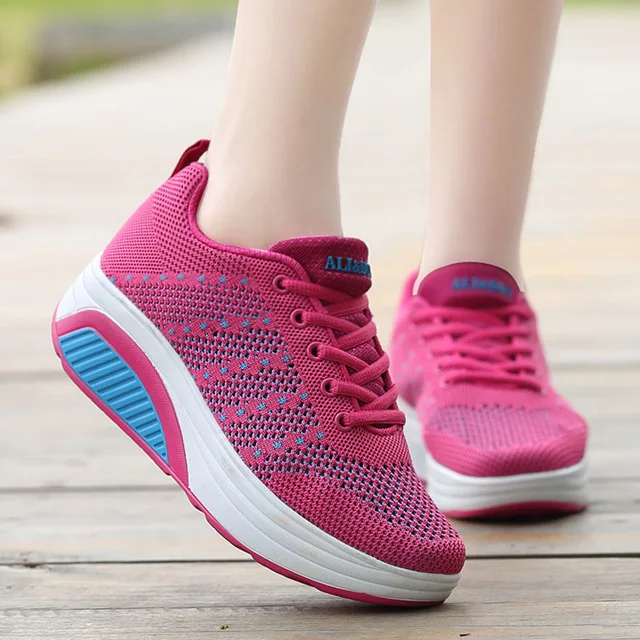 Женская обувь для бега на платформе, формирующая тело, обувь кроссовки для фитнеса, обувь для танцев на танкетке, женская спортивная обувь для похудения - Цвет: Rose