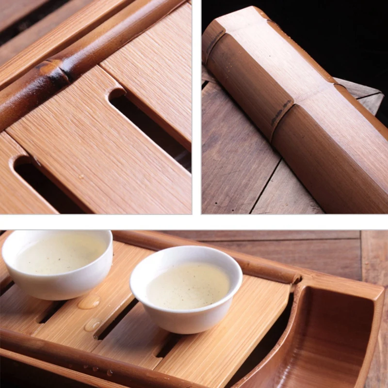 Бамбуковый поднос для чая Gongfu аксессуары церемонии хранения воды со сливной