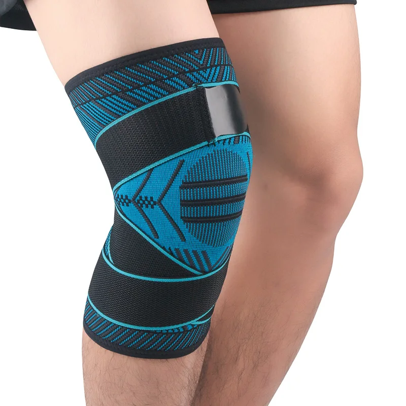 Для мужчин и женщин, поддержка колена, Компрессионные Рукава, артрит боли в суставах, облегчение бега, фитнес, эластичное обертывание, бандаж, наколенники с ремешком - Цвет: Синий