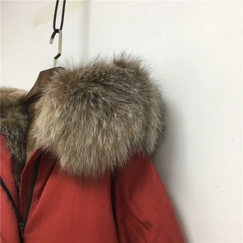 Модная женская одежда пальто из натурального Лисьего меха женская тонкая красная длинная парка с капюшоном S-4XL