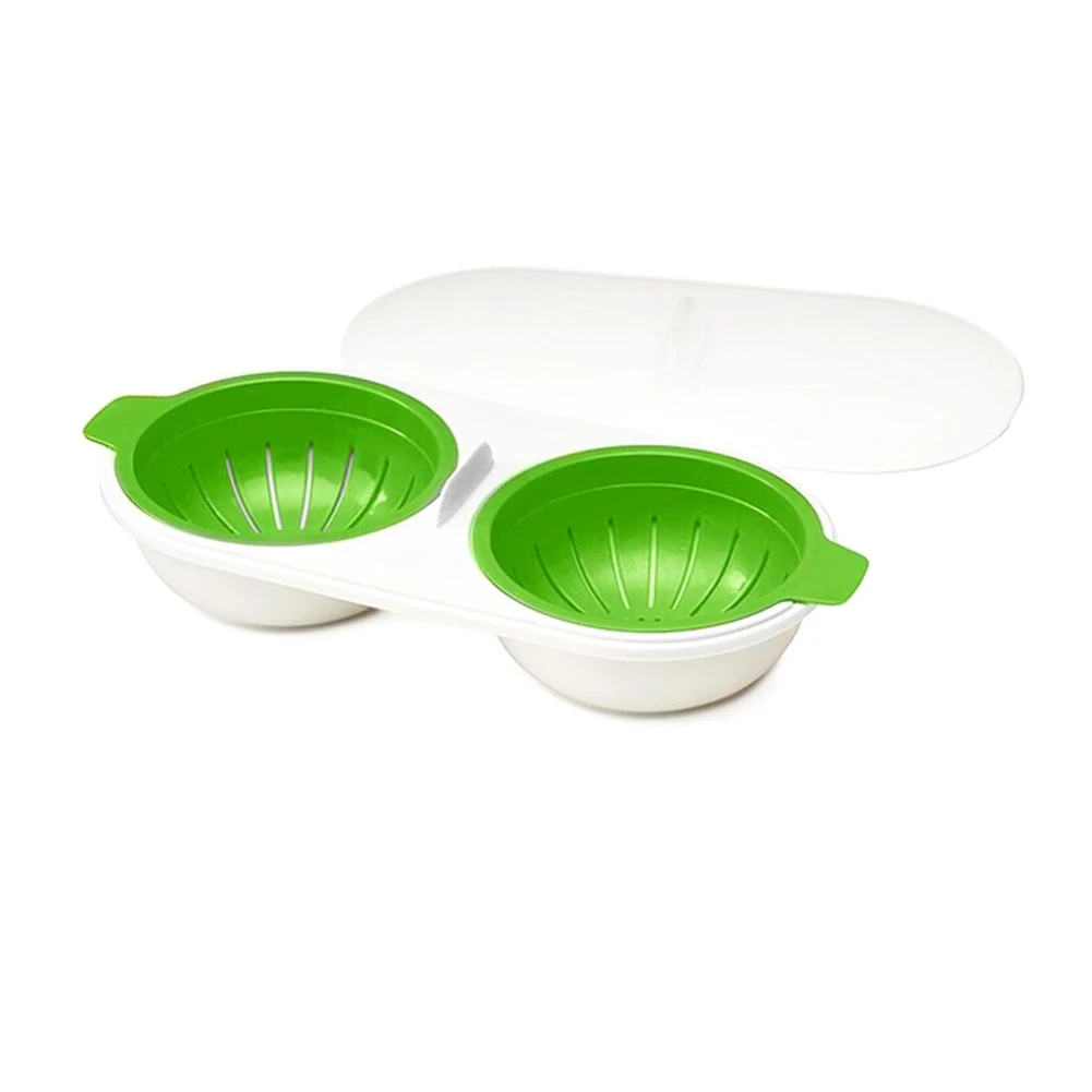 Микроволновая печь для яиц, пищевая посуда, двойная чашка, яичный котел, кухонный паровой набор яиц для массажа, кухонные инструменты для дома - Цвет: Green