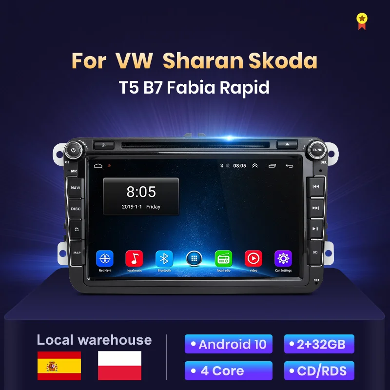 Автомагнитола Junsun 2 Din + 32 ГБ android 10 для VW T5 B7 Seat Sharan Skoda Fabia быстрая мультимедийная