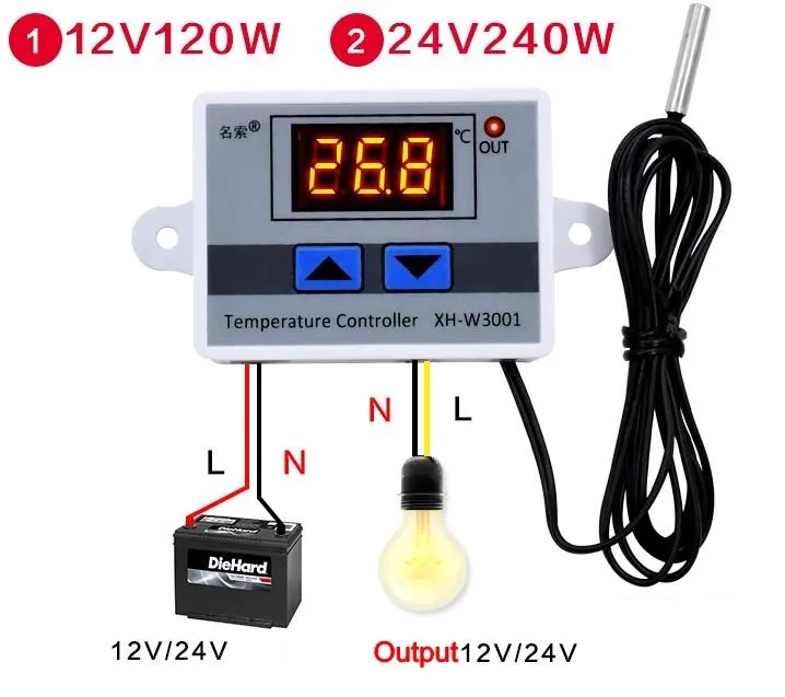Цифровой дисплей W3001 AC 220V DC 12V 24V цифровой светодиодный регулятор температуры 10А инкубатный термостат управление датчик переключения