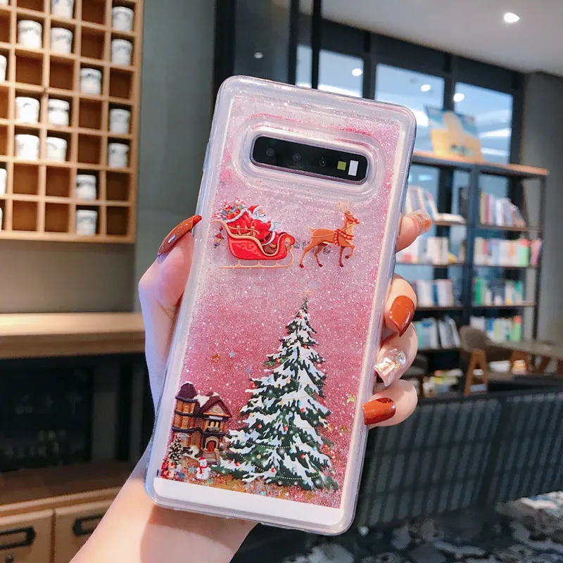 For Samsung Note 10 Plus Cover Christmas Tree Liquid Sand TPU Glitter Back Case for Samsung Note 10 8 9 S8 S9 S10 Plus Coques - Цвет: Pink