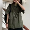 Blouse Women Shirts Summer Turn-down Collar Solid Pockets BF Streetwear Cool Leisure Fashion Students Vintage Ulzzang All-match ► Photo 2/6