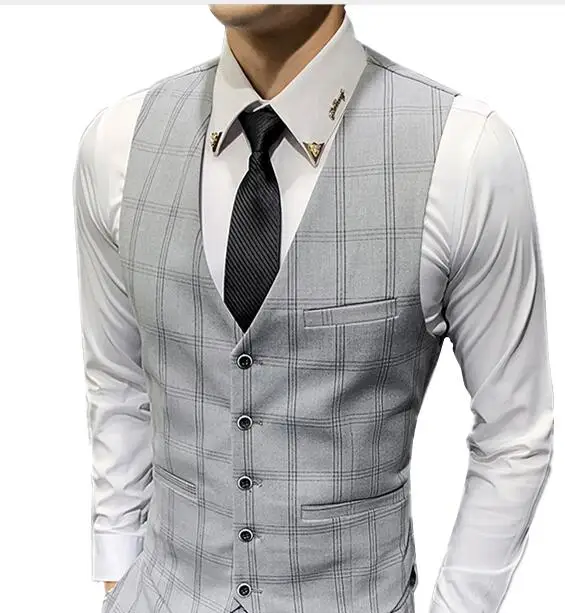 Осенний серый мужской костюм жилет и брюки Модный деловой повседневный мужской жилет брючный костюм, брюки жилеты можно купить отдельно - Цвет: a Gray vest