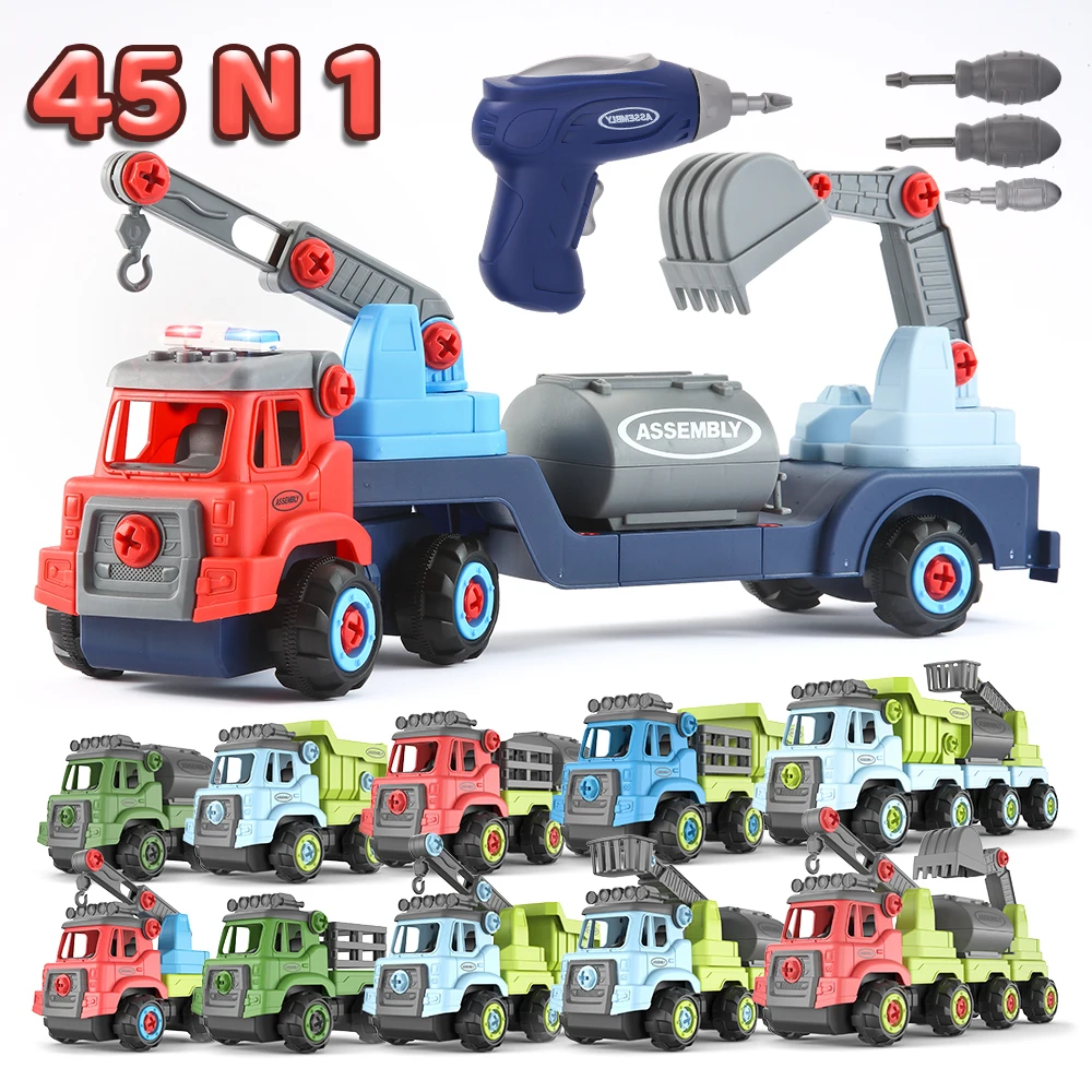 

Construction Trucks Take-Apart Vehicle-45-in-1 Building Stem Learning Playsets 226 PCS Colorful Chunky Pieces Assembly Toys STEM