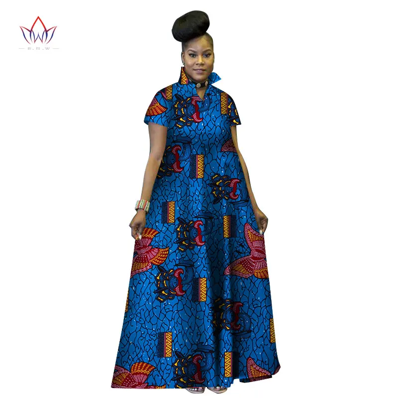 Модное Длинное бальное платье с принтом, платья Базен Риш, Африканское платье со стоячим воротником для женщин, традиционная африканская одежда WY2802