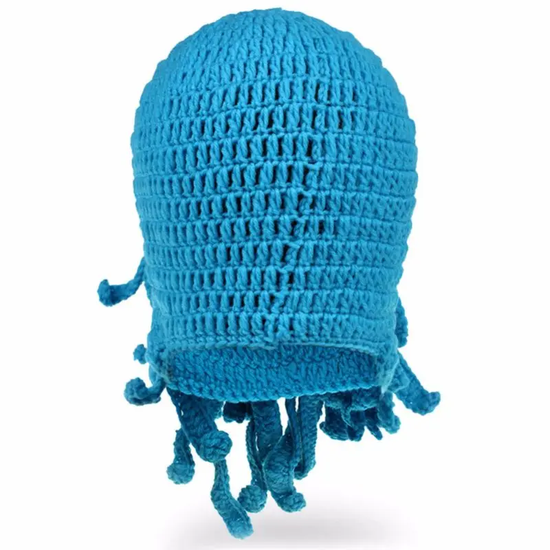 Men Women Creative Funny Tentacle Octopus Knitted Hat Long Beard Beanie Cap Balaclava Winter Warm Halloween Costume Cosplay Mask