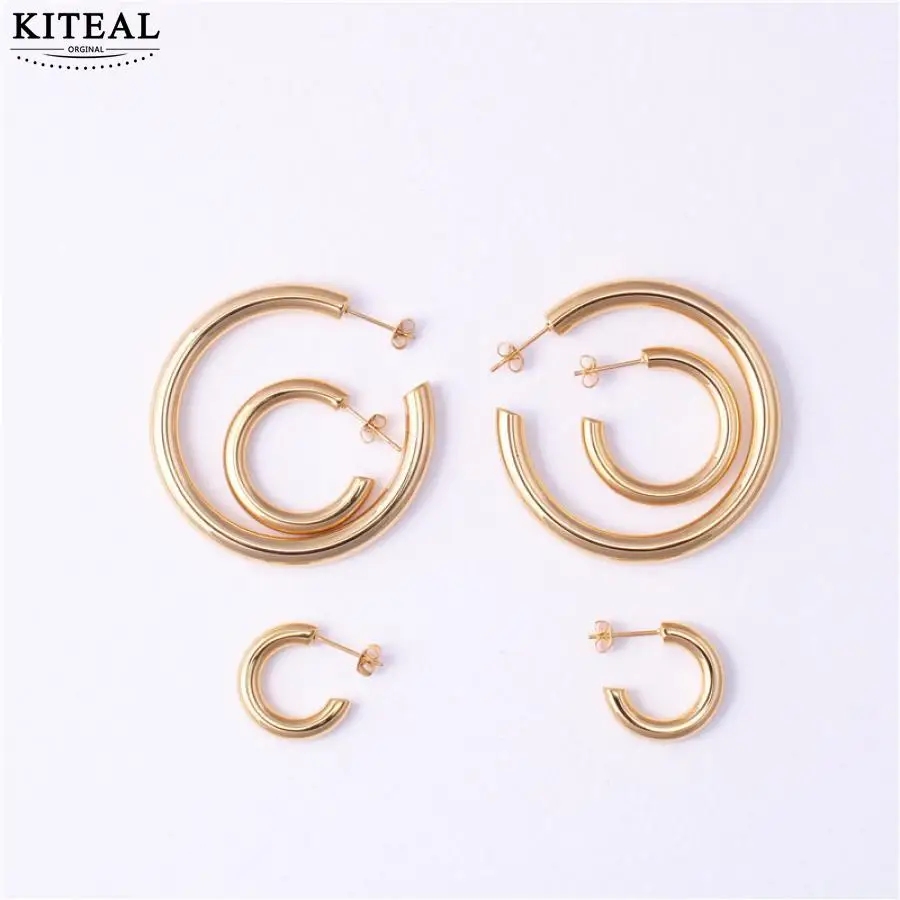 

KITEAL New 18KGP gold/silver color Minimalist C shape smooth round circle Elegant hoop earrings large hoops for women
