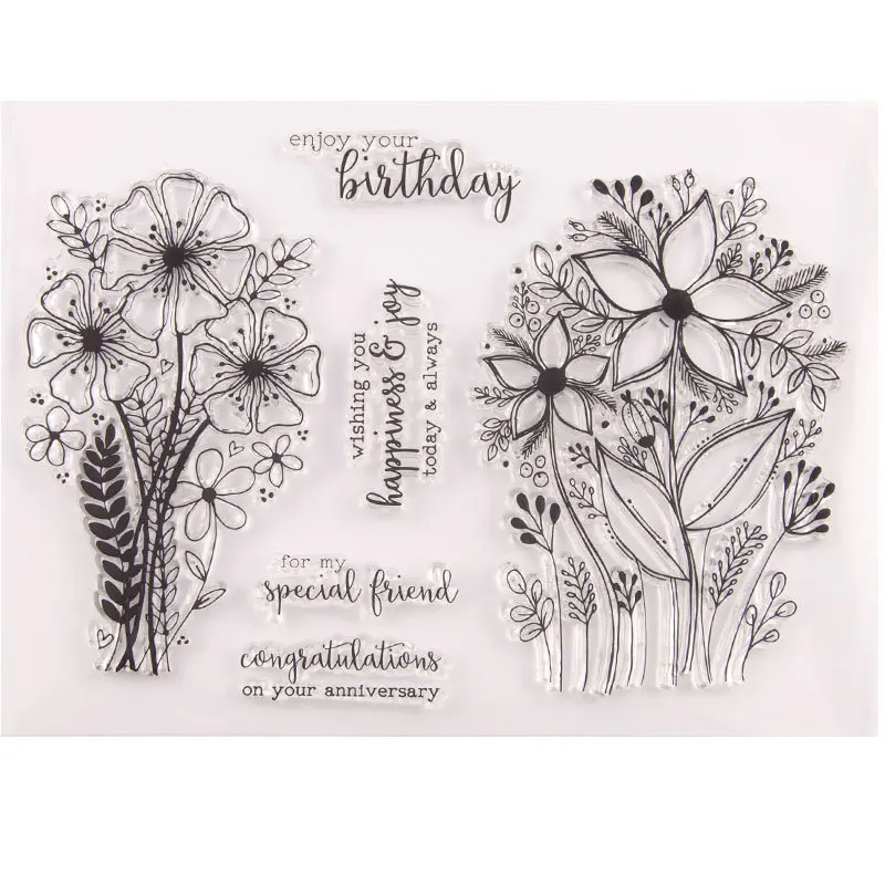 Новые цветы листья Наслаждайтесь день рождения буквы прозрачные резиновые штампы для изготовление скрапбукинга на день рождения