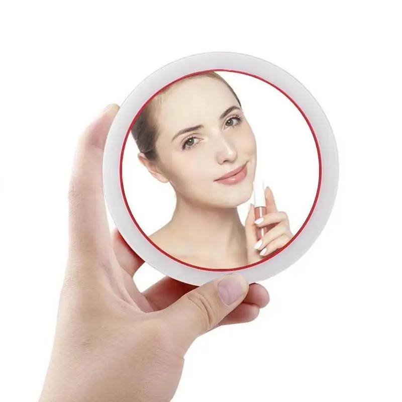 Портативный светодиодный круговой зеркало для макияжа с USB Беспроводной Зарядная база Для женщин зеркало для макияжа с светодиодный светильник ручное зеркало