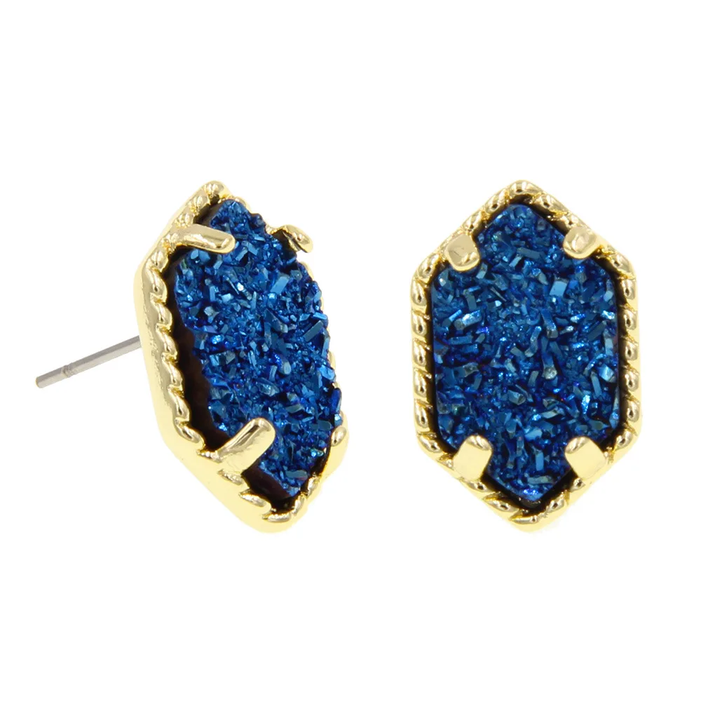 Овальные серьги-гвоздики из смолы Druzy Drusy шестигранные серьги брендовые