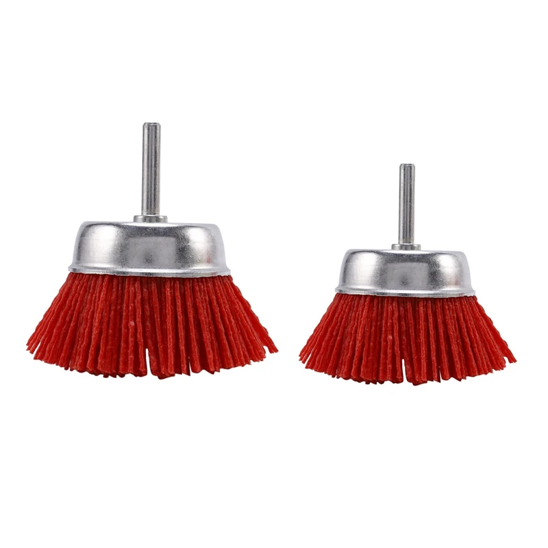 

2Pcs/Set Red Nylon Abrasive Cup Brush with 1/4 inch Shank Grit 80 Polishing Nylon Wheel for Removing Paint(Size:60mm, 70mm)