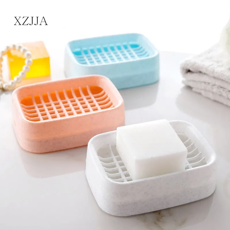

XZJJA Plastic Environmental Protection Soap Box Soap Case Bathroom Double-deck Non-slip Drain Soap Holder Bathroom Accessories