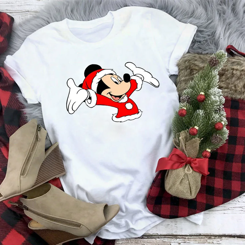 Рождественская футболка Для женщин T рубашки для мальчиков Модные Графический милый каваи Hipster футболка Micky женский Camiseta Mujer - Цвет: WT0233-White
