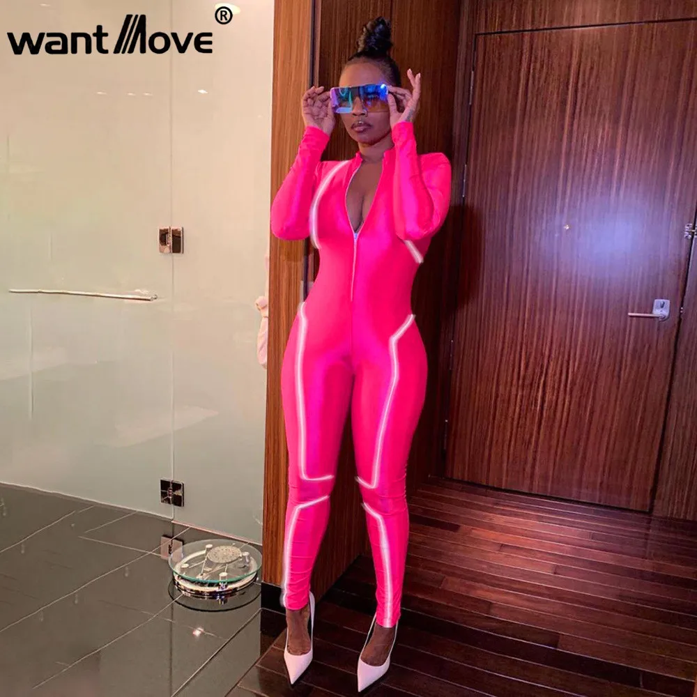 Осенний комбинезон Wantmove, сексуальный, на молнии, в полоску, с длинным рукавом, облегающий, для женщин, для бега, спортивный комбинезон, WM1052