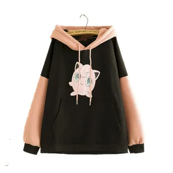 

Sweet Pocket Monsters Hoodies Women Plus Velvet Long Sleeve Cute Jigglypuff Print Casual Loose Hoodie Sweatshirts Tops