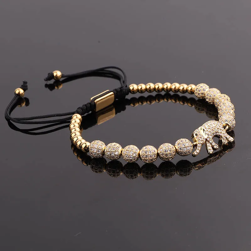 High Quality Women Bracelet Luxury CZ ball Lucky Elephant Charm Macrame Hip Hop Bracelet Men Women - Image 2