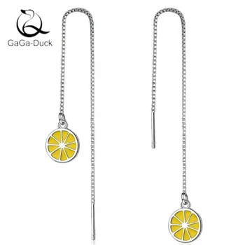 

New Fashion Jewelry Yellow Lemon Personality 925 Sterling Silver Long Tassel Temperament Epoxy Fruit Dangle Earrings E682
