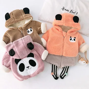 

2020 Winter Baby Girls Long Sleeve Cute Hooded Cartoon Panda Thick Fleece Warm Jackets Kids Outerwear Boys Casaul Coats Casaco