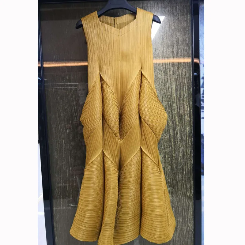 Miyake складывается платье с цветочным рисунком летнее однотонное платье большого размера, свободное тонкое платье средней длины