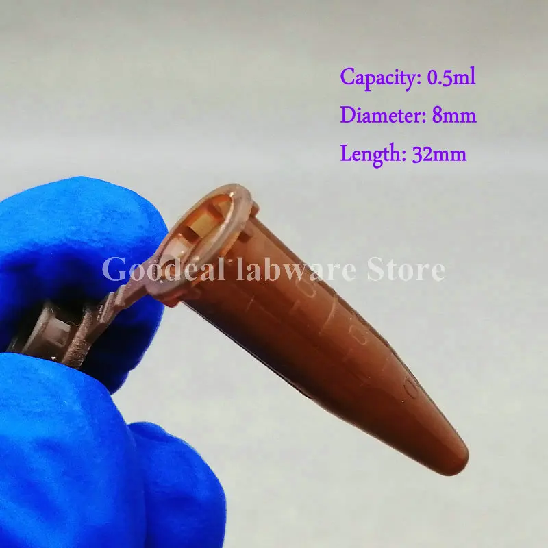 1000pcs/lot 0.5ml laboratory Brown Plastic Centrifuge Tube Light-proof V-bottom PCR tube with gland lid